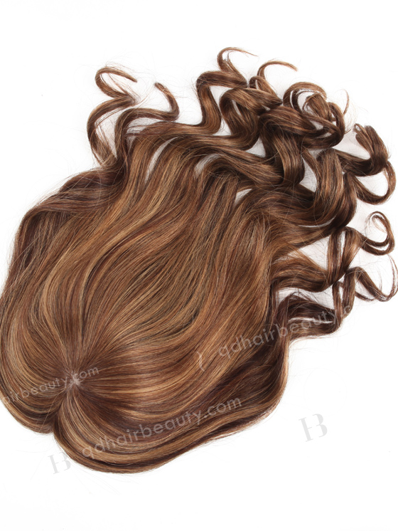 In Stock European Virgin Hair 16" beach wave 3/8# highlights with roots 3# 7"×8" Silk Top Open Weft Human Hair Topper-063