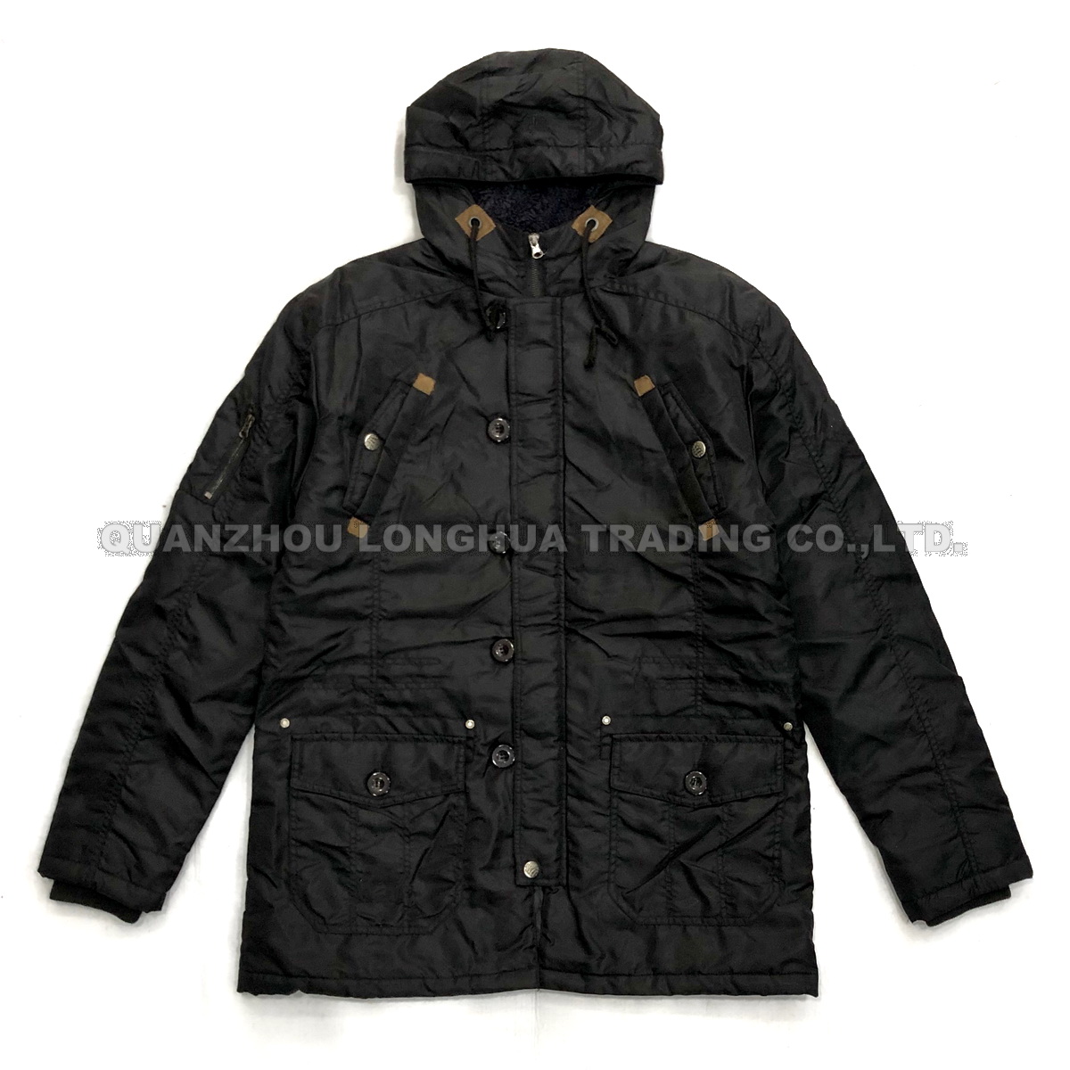 Men Jacket Boy Apparel Polyester Quilted Hoody Jacket Fashion Clothes Winter Coat Outdoor Clothing with Zipper Buttons