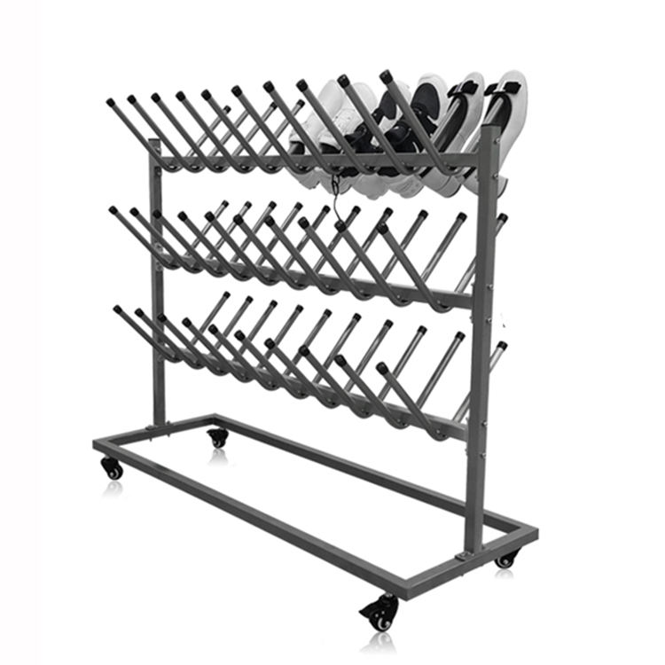 JH-Mech Stainless Steel Mobile Boot Rack with Four 360 Degrees Caster Wheels Flexible Mobility 30 Pairs