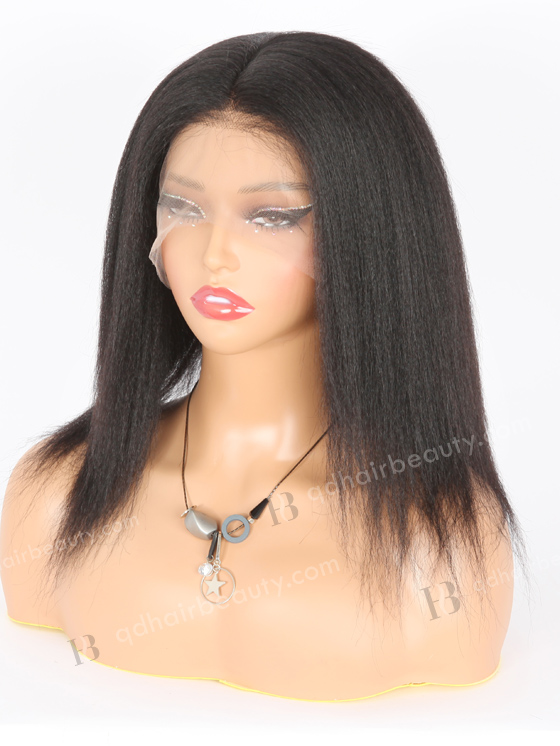 Full Lace Human Hair Wigs Indian Remy Hair 12" 30% Yaki and 70% Kinky Straight Evenly Blended 1# Color  FLW-01919