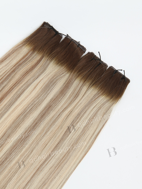 Best quality real human hair genius weft rooted blonde with brown highlights WR-GW-013