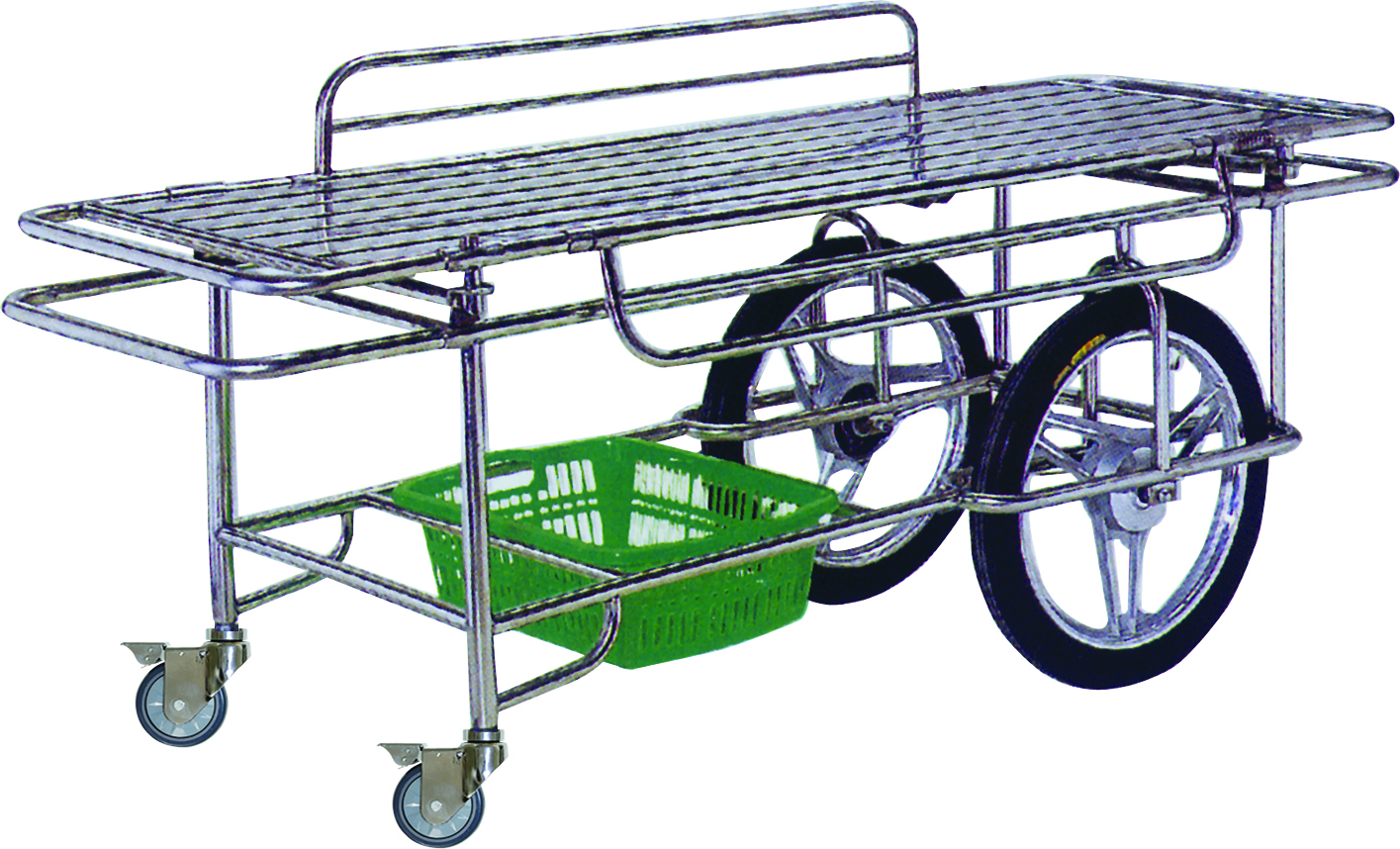 B-5 Stainless steel stretcher with 2 big 2 small wheels