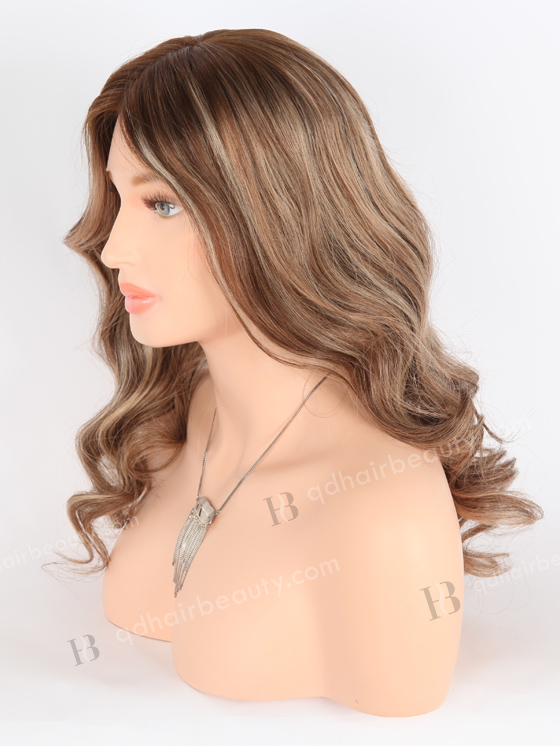 In Stock European Virgin Hair 18" Beach Wave Caramel Latte Color Lace Front Silk Top Glueless Wig GLL-08065