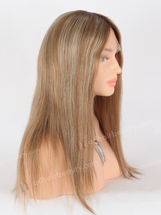 In Stock European Virgin Hair 16" Straight T4/8a# With T4/613# Highlights Color Lace Front Silk Top Glueless Wig GLL-08067
