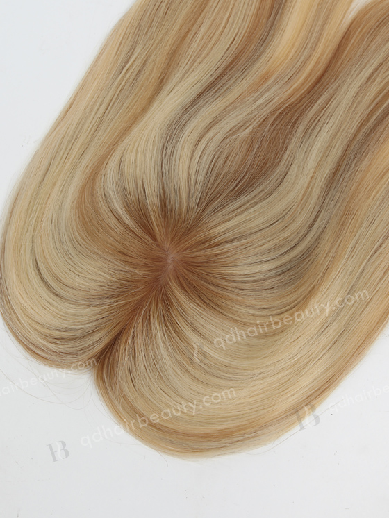 In Stock 5.5"*6" European Virgin Hair 16" Straight T8/613# with 8# Highlights Silk Top Hair Topper-043