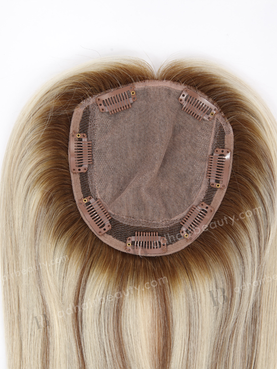 In Stock 5.5"*5.5" European Virgin Hair 16" Straight T9/60# with 9# Highlights Color Silk Top Hair Topper-108