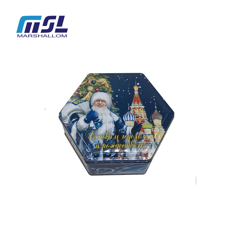 ML-511 Customized hexagonal tin box for Christmas gift /food packaging and decoration