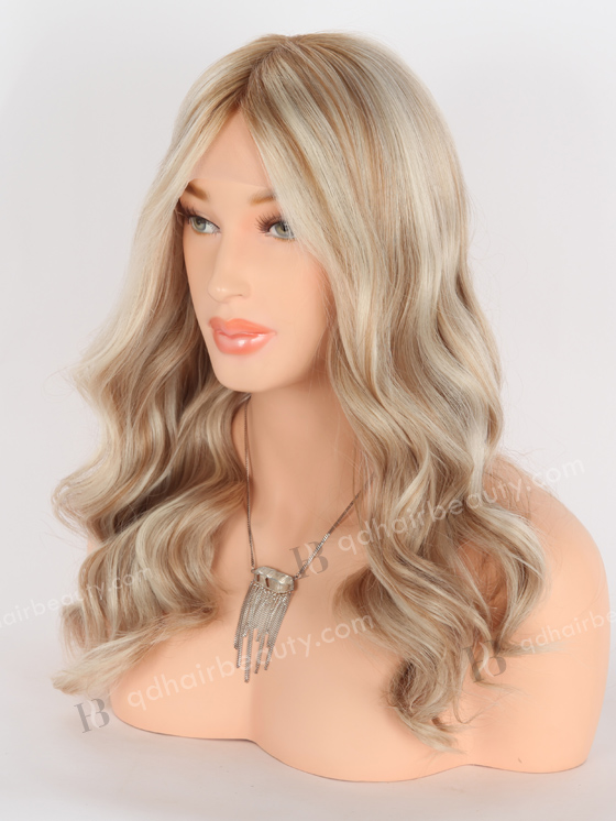 In Stock European Virgin Hair 16" All One Length Beach Wave White/8a# Highlights, Roots 8a# Color Grandeur Wig GRD-08011