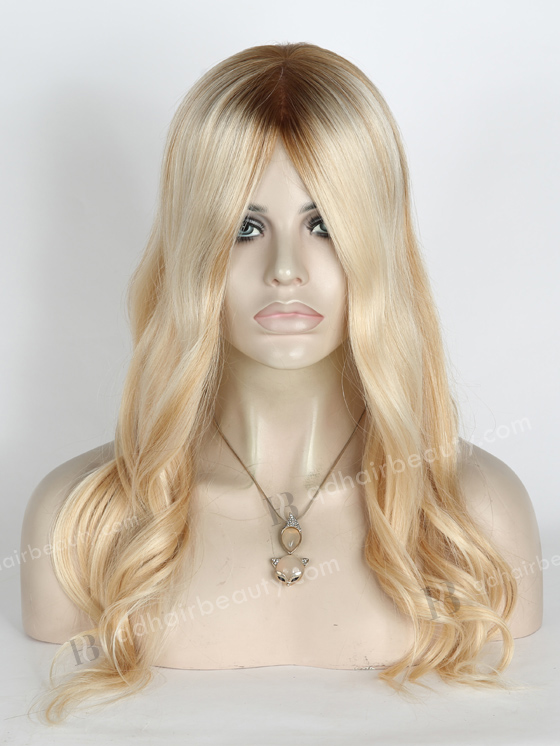 In Stock European Virgin Hair 18" Slight Wave T8/60/25/8# Highlights Color Silk Top Glueless Wig GL-08085