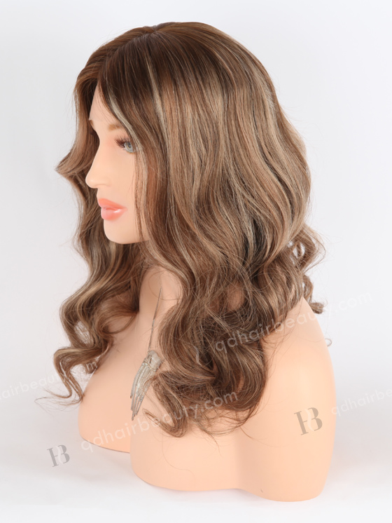In Stock European Virgin Hair 18" Beach Wave Caramel Latte Color Lace Front Silk Top Glueless Wig GLL-08065