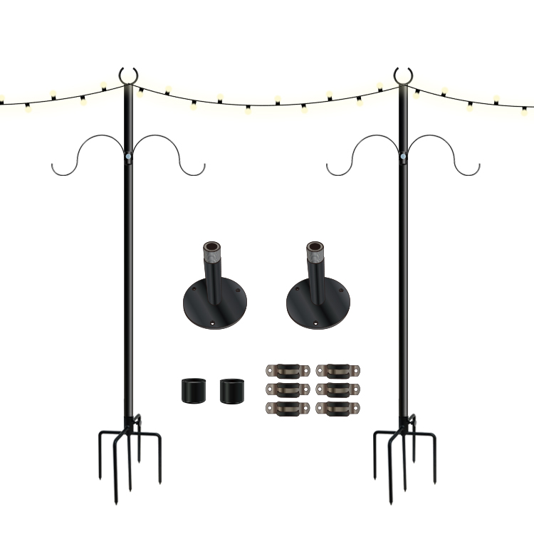 JH-Mech Easy Use Durable Strong Waterproof for String Light with Shepherds Hooks Steel Powder Coated Poles