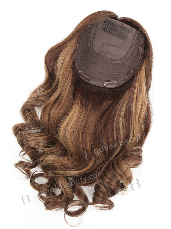In Stock European Virgin Hair 18" Beach Wave 3# with T3/8# Highlights 7"×7" Silk Top Wefted Topper-030