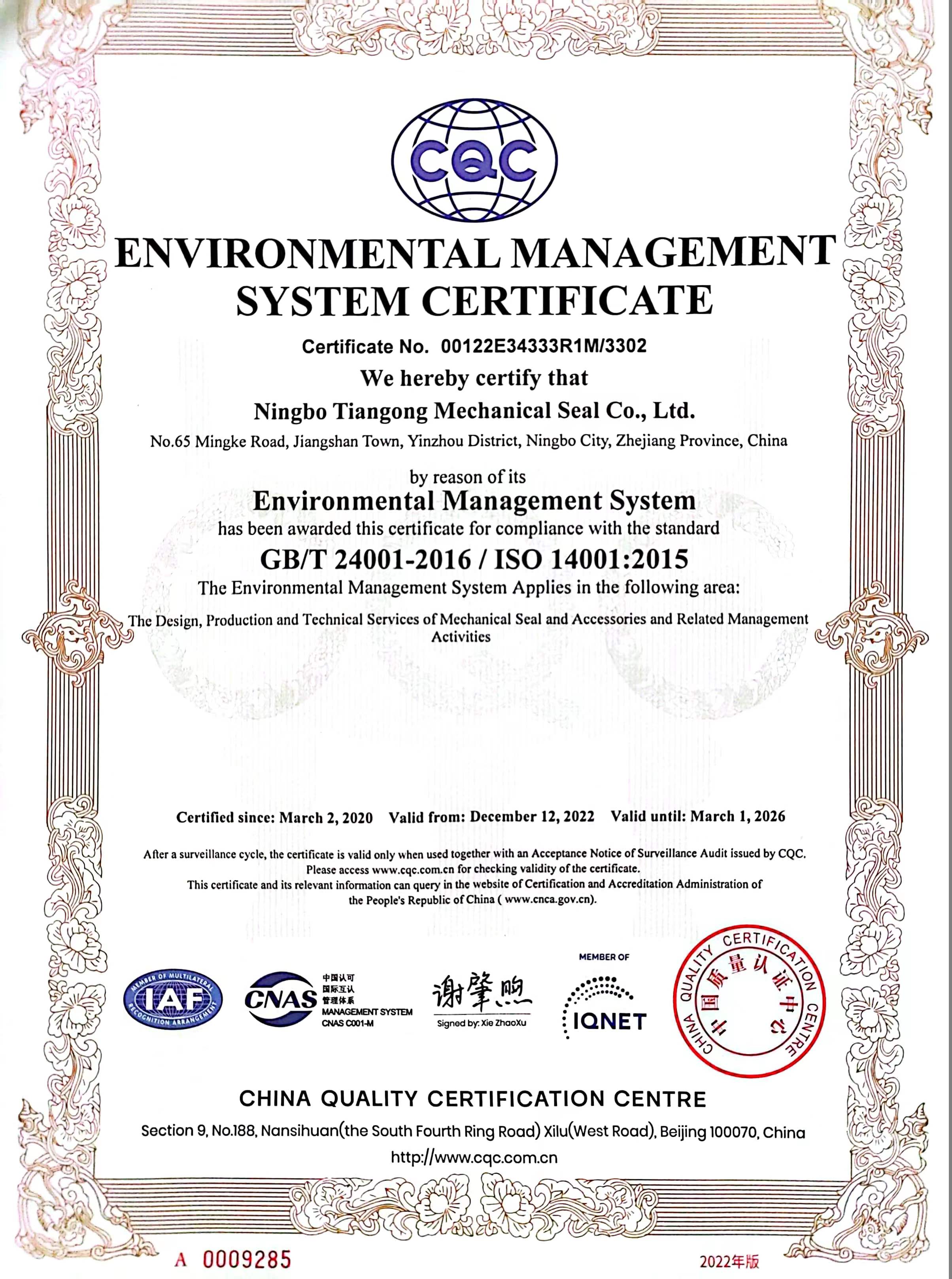 Environmental Management System ISO14001:2015