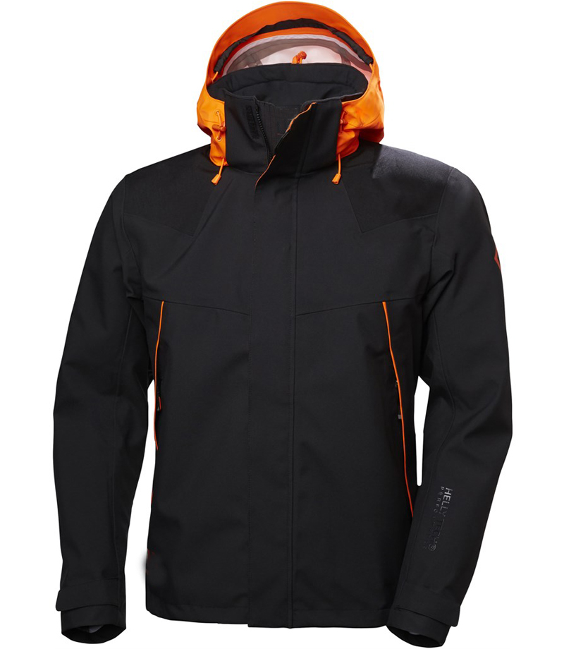 mens softshell jacket with conceal orange hood