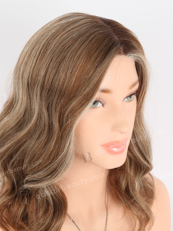 In Stock European Virgin Hair 12" All One Length Beach Wave Base 4#/10#/60#, Roots 3# Color Lace Front Silk Top Glueless Wig GLL-08061