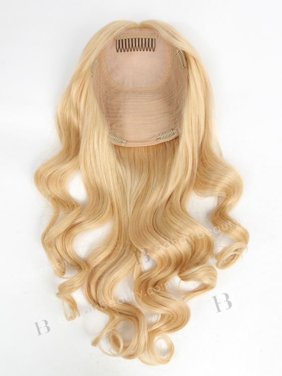 In Stock European Virgin Hair 18" Beach Wave 24# with 613# Highlights 8"×8" Silk Top Wefted Hair Topper-047