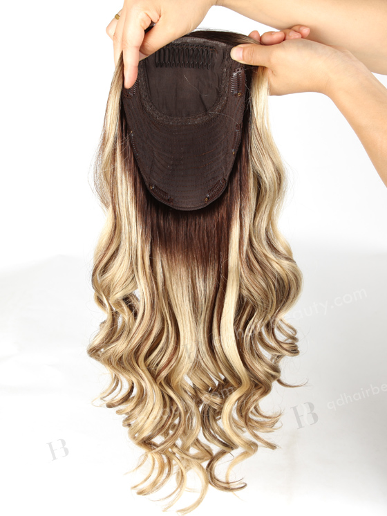 In Stock European Virgin Hair 18" One Length  Beach Wave T4/22# with 4# Highlights 8"×8" Silk Top Wefted Hair Topper-033