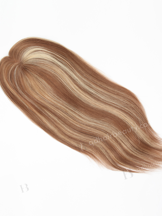 In Stock 6"*6.5" European Virgin Hair 16" Straight 9# with T9/22# Highlights Mono Top Hair Topper-049