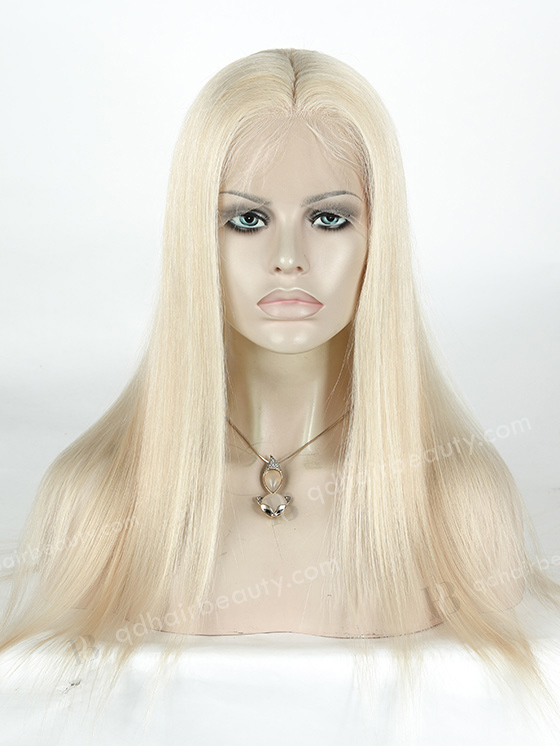 In Stock European Virgin Hair 18" Straight White Color Silk Top Full Lace Wig STW-843