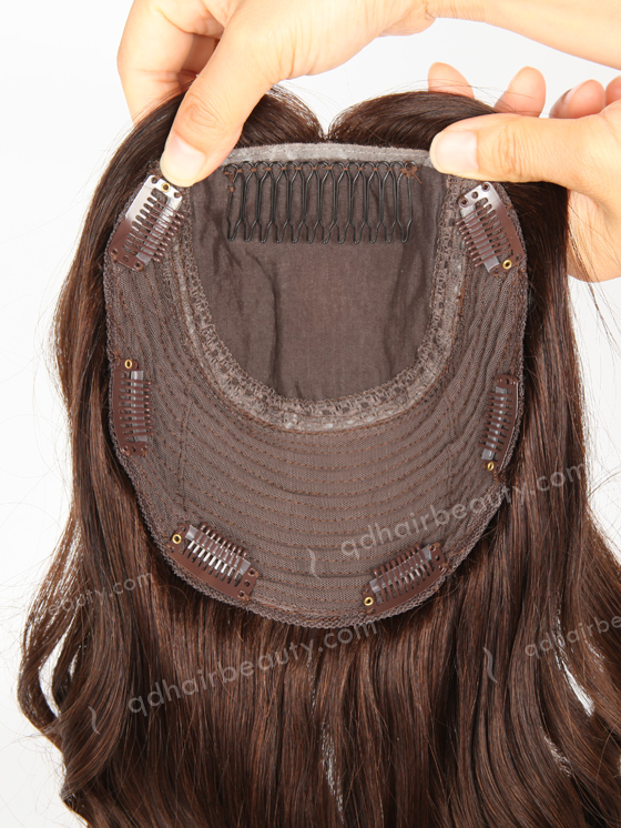 In Stock European Virgin Hair 18" One Length Beach Wave T2/10# with T2/8# Highlights 7"×7" Silk Top Wefted Topper-026