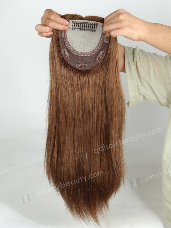 In Stock European Virgin Hair 16" One Length Straight 9# Color 5.5"×5.5" Silk Top Wefted Kosher Topper-022