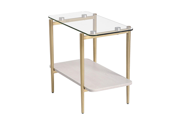 现代白色边桌，钢化玻璃顶中密度纤维板底座，金属框架金色