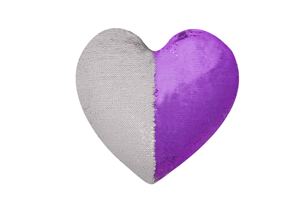 Magic Sequin Heart Shaped Cushion Cover(PurpleWhite)