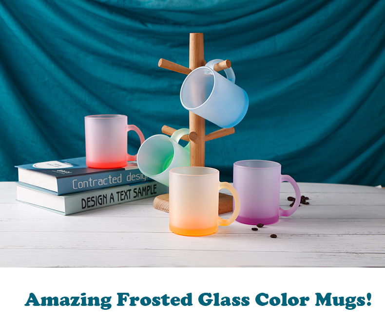 10 oz. Frosted Glass Color Mugs 