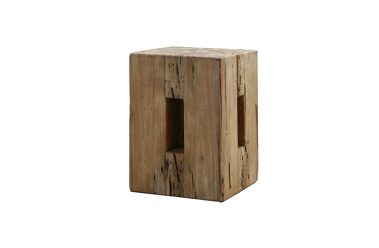 Y609Farm style stool with reclaimed wood and orginal wood color