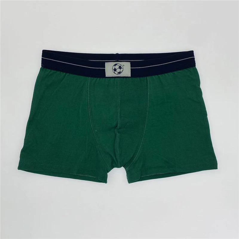 男童内裤 深蓝色腰带足球标签深绿色纯色底